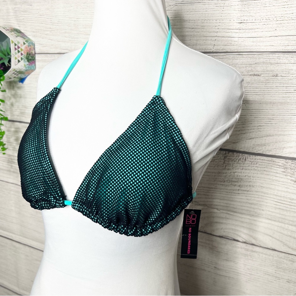 NWT Aqua Blue & Black Fishnet Bikini Top Size Large - Picture 4 of 7